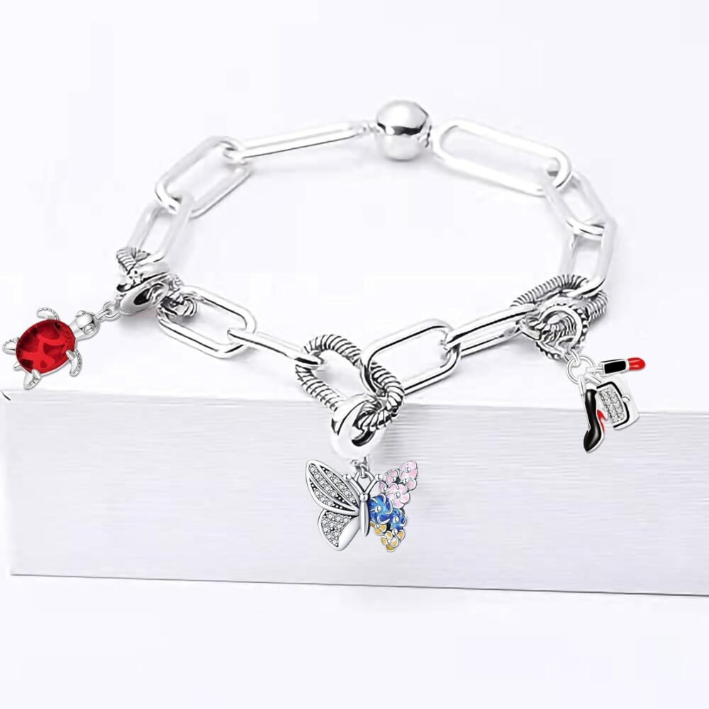 MICOO 925 sterling silver bracelets for women butterfly bracelet charms bracelets Love sterling silver charm bracelet snake chain,Diy sterling silver charm bracelet