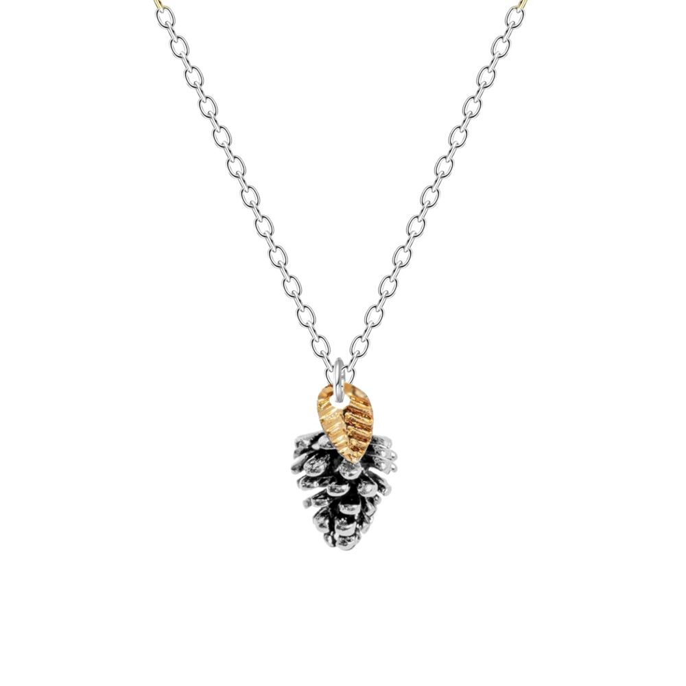 Tiny Pinecone Necklace With Leaf in Sterling Silver or 14K Gold Fill | Nature Lover