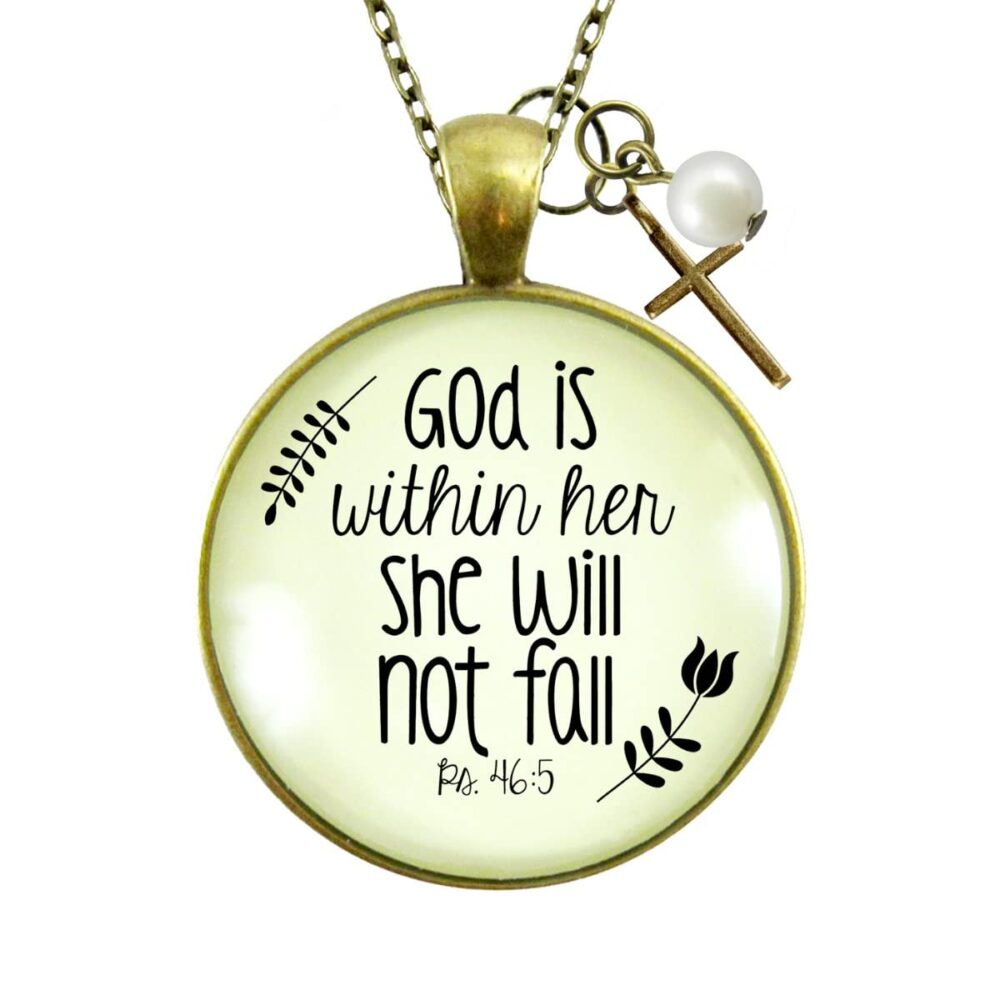 God is Within Her Necklace - Woman of Faith Teen Religious Jewelry, Psalm Bible Verse Pendant with Bronze Cross Charm - Image 2