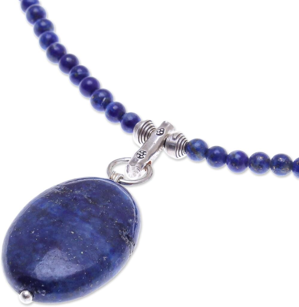 Handcrafted Lapis Lazuli Pendant Necklace | Crystal Pendant | Adjustable Sterling Silver Necklace | Artisan Blue Lady Necklace - Image 5