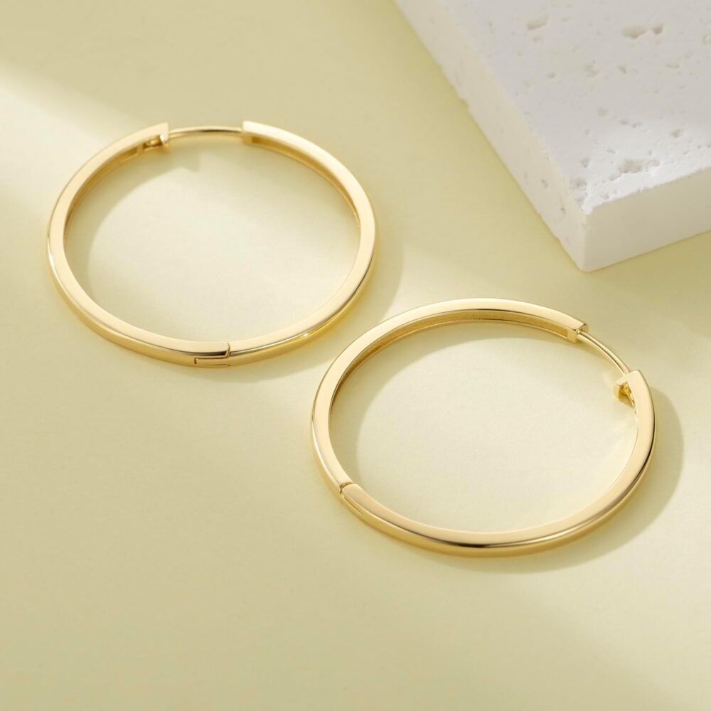 Hoop Earrings 14K Gold Hoop Earrings for Women Large Gold Huggie Hoop Earrings Minimalist 14K Gold Earrings Jewelry 34mm*2mm - Image 3