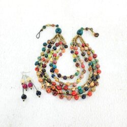 Multi Colored 5 Strand Bib Necklace and Earring Set with Acai Seeds - Handmade Tribal Jewelry for Women - Image 9