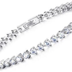 Moissanite Sterling Silver Tennis Bracelet: White Gold Plated 925 Silver Chain - Gold Prong Setting Sparkling VVS1 Solitaire Birthday Valentine's Day Wedding Brides Christmas Jewelry Gift Teen Girl Women