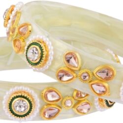 Efulgenz Indian Bangle Set Traditional Crystal Acrylic Bangle Faux Pearl Beaded Floral Tear Drop Kundan Bracelet Bangle Jewelry Set For Women (2 Pcs) - Image 6