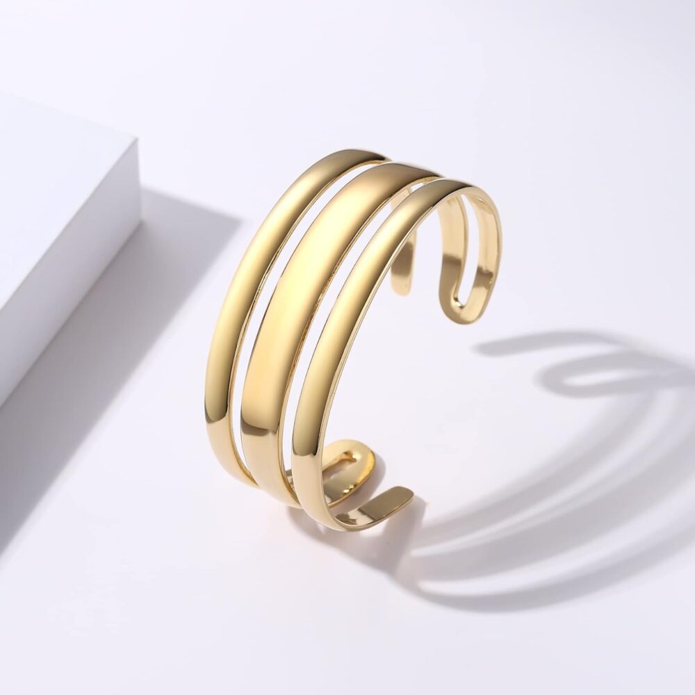 Women'S Cuff Bracelets 14k Gold-Plated Bracelet Minimalist Stainless Steel Handmade Bangle - Image 3