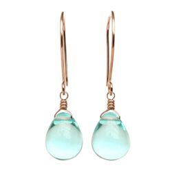 Sky Blue Glass Drop Dangle Earrings, Rose Gold-Filled Handmade