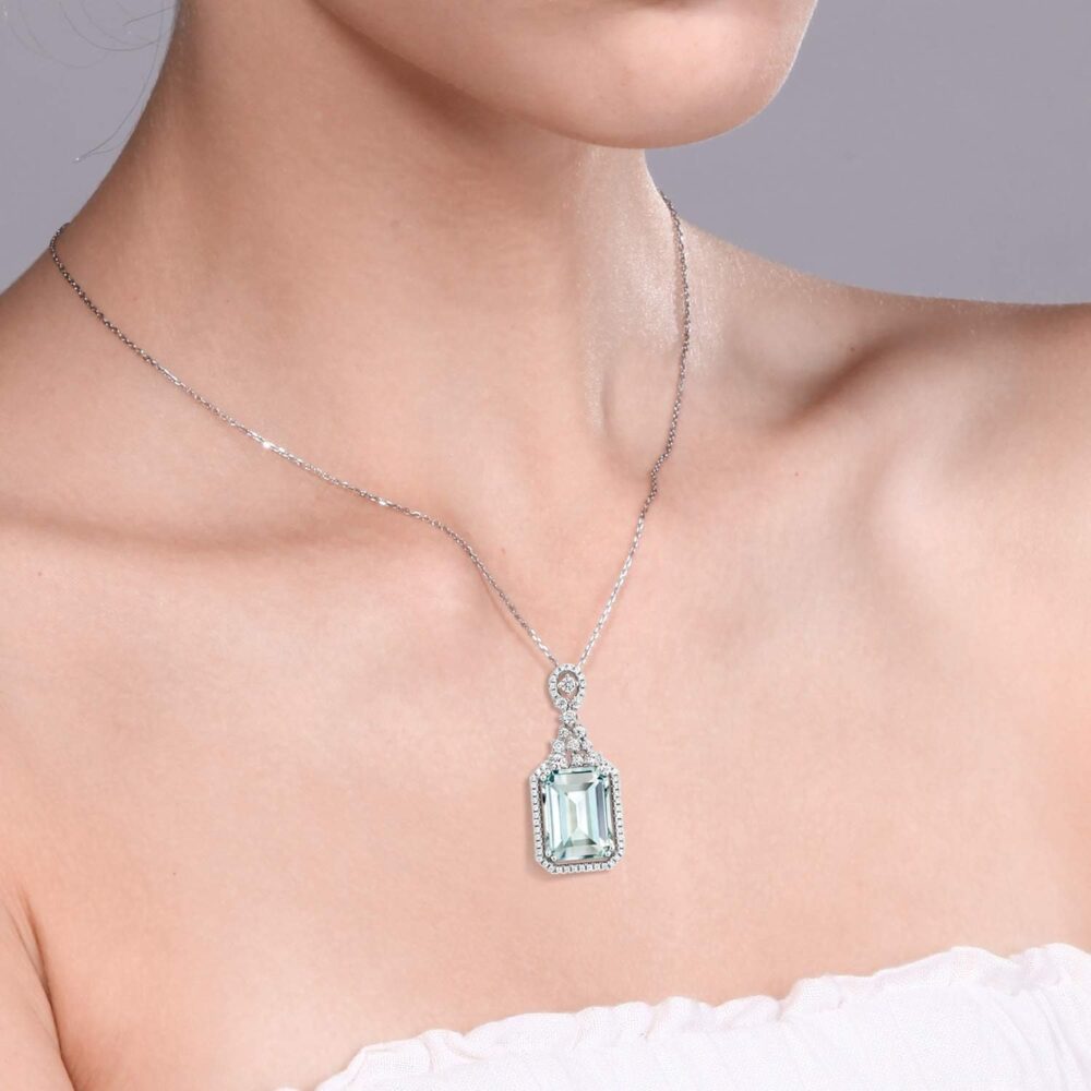 Gem Stone King 925 Sterling Silver Sky Blue Simulated Aquamarine Necklace | Emerald Cut 14X10MM Pendant Necklace for Women | 7.24 Cttw | with 18 Inch Silver Chain - Image 3