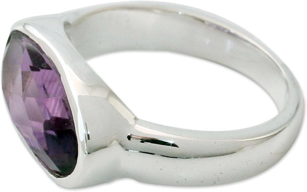 NOVICA Artisan Handmade Amethyst Cocktail Ring Three Carat .925 Sterling Silver Purple Single Stone India Birthstone 'Purple Crown'