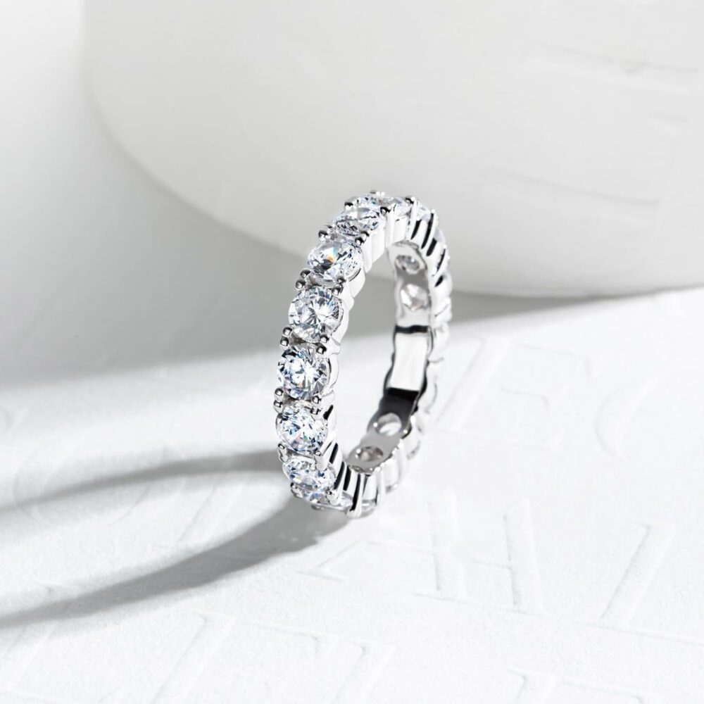 14K White Gold Plated Cubic Zirconia Eternity Ring | 4.0mm CZ Eternity Band | Wedding Band Ring For Women - Image 5