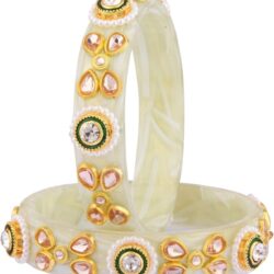 Efulgenz Indian Bangle Set Traditional Crystal Acrylic Bangle Faux Pearl Beaded Floral Tear Drop Kundan Bracelet Bangle Jewelry Set For Women (2 Pcs)