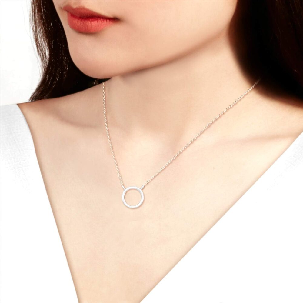 SEA OF ICE Sterling Silver Minimalist Karma Open Circle Open Circle Necklace For Women, 18" Rolo Chain - Image 4