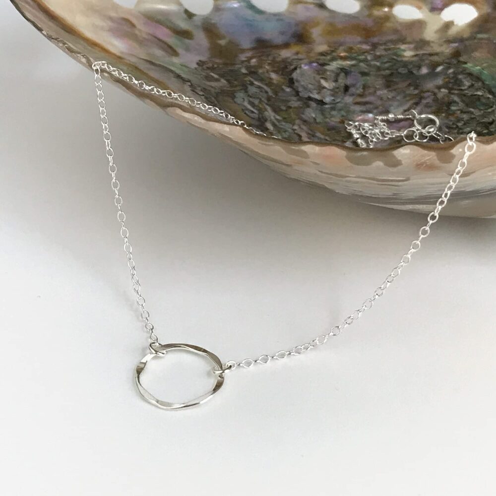 Open Circle Necklace for Women - Sterling Silver Karma Necklace Choker Layer Hammered Circle Minimal Adjustable Length (15-17 inches adjustable) - Image 4