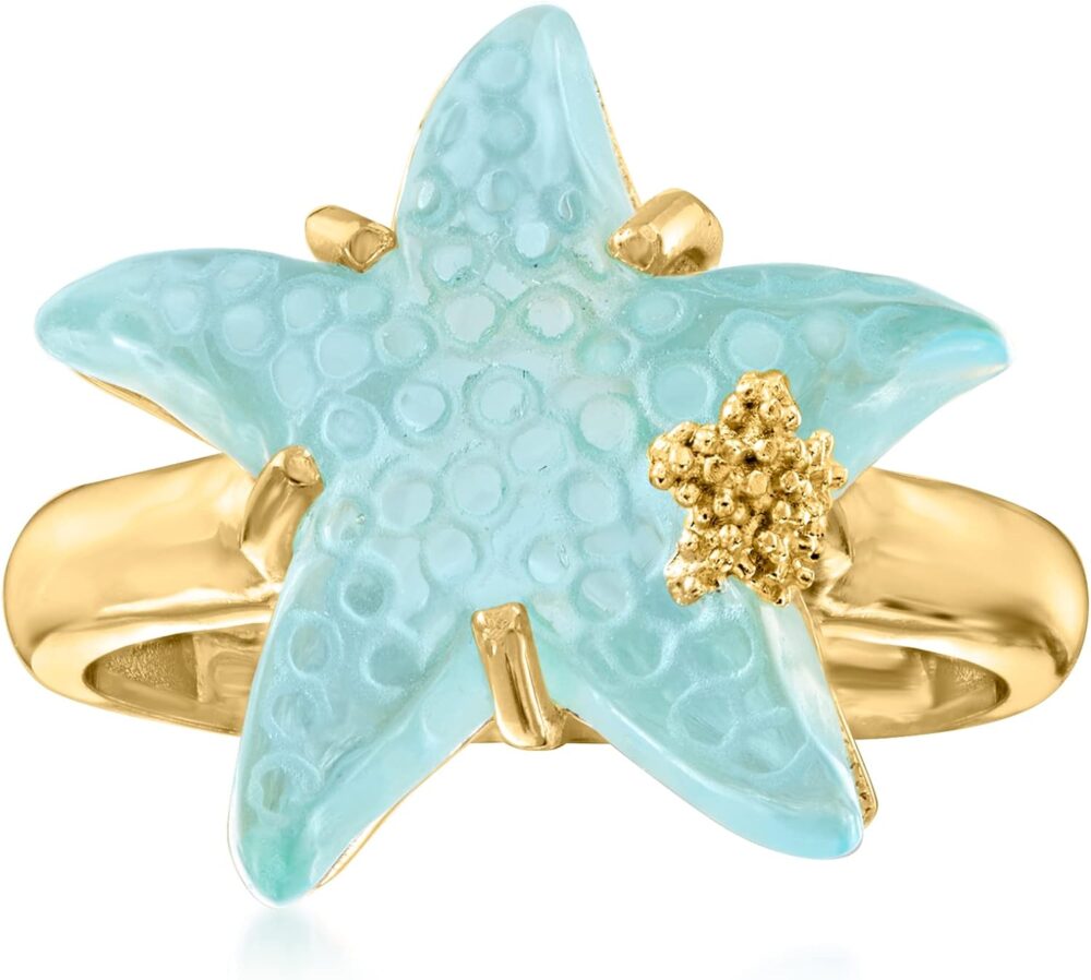 Ross-Simons Italian Tagliamonte 16mm Blue Venetian Glass Starfish Ring in 18kt Gold Over Sterling