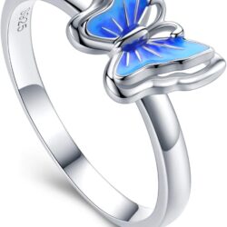 CHENGHONG Blue Butterfly Ring 925 Sterling Silver Promise Engagement Wedding Ring for Women Butterflies Jewelry Gifts for Girls