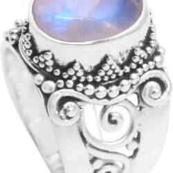 NOVICA Artisan Handmade Rainbow Moonstone Cocktail Ring .925 Sterling Silver Single Clear Indonesia Gemstone 'Glorious Vines' - Image 2