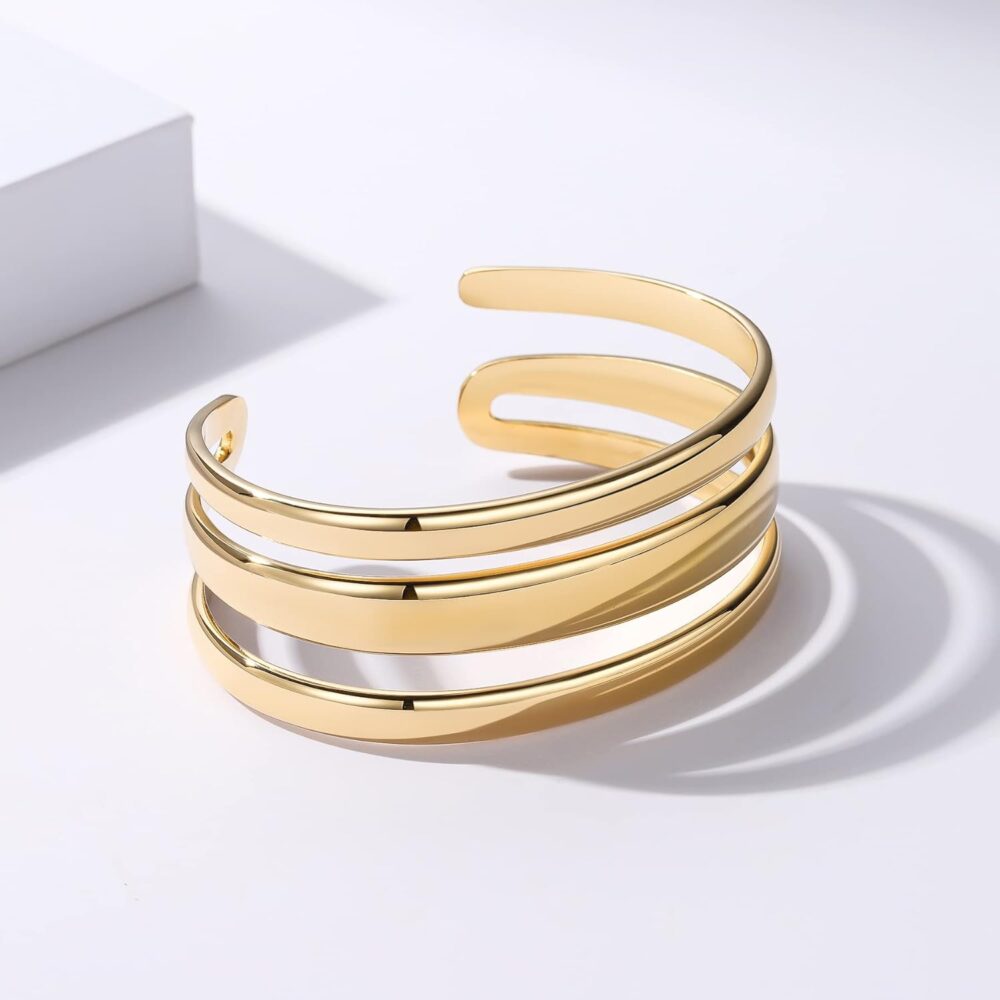 Women'S Cuff Bracelets 14k Gold-Plated Bracelet Minimalist Stainless Steel Handmade Bangle - Image 2