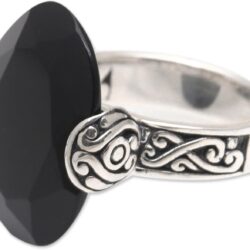 NOVICA Artisan Handmade Onyx Cocktail Ring Oval .925 Sterling Silver from Bali Red Single Stone Indonesia Birthstone 'Mysterious Oval' - Image 2