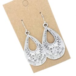 Antique Silver Floral Stamp Teardrop on Sterling Silver Earrings Boho Women Handmade Sundance Dreams Designs