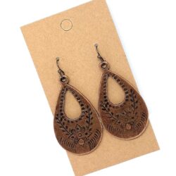 Floral Stamped Teardrop Dangle Copper Earrings - Image 5