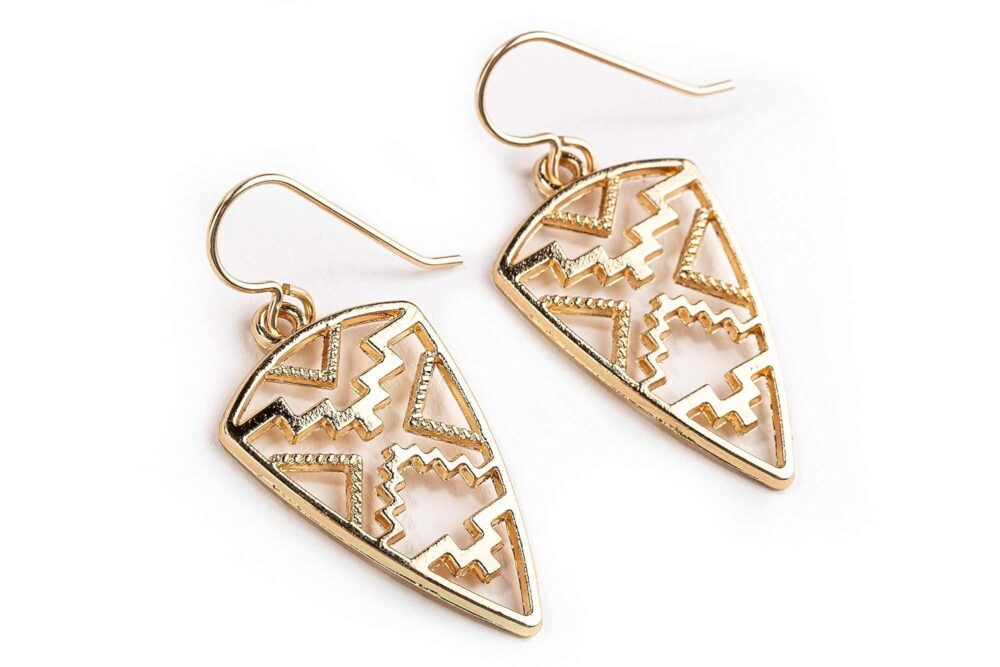 Gold Bohemian Boho Dangle Drop Earrings | (Gold Aztec Tribal) - Image 6