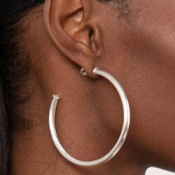 Everybody's Favorite Large 2.5 Inch Tubular Lightweight Statement Hoop Earrings in Brush Silver Plated - Image 6