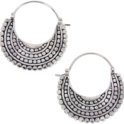 NOVICA Artisan Handmade .925 Sterling Silver Hoop Earrings Artisan Crafted Style Statement Indonesia Bohemian Moon Balinese Traditional 'Moon Sliver'