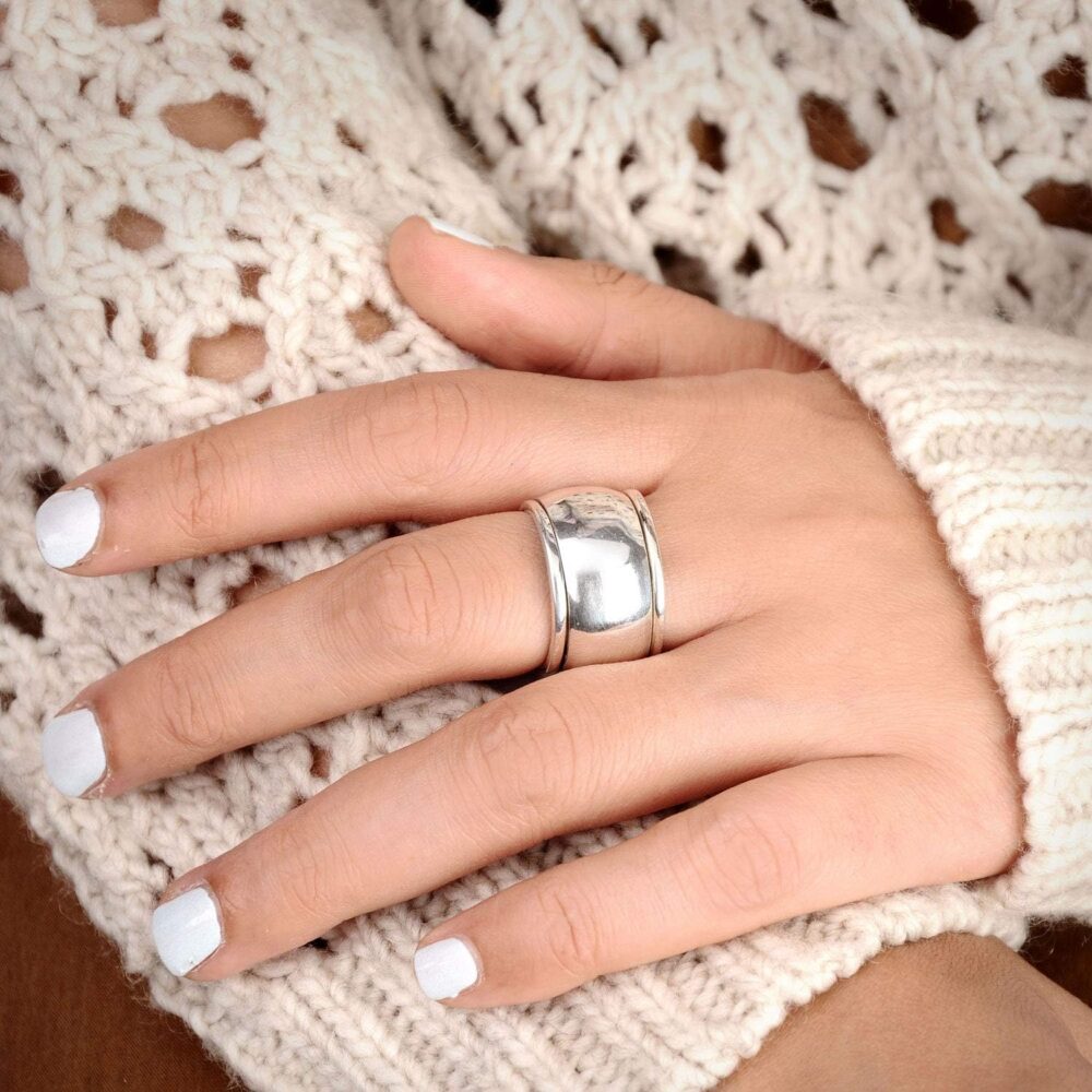 Boho-Magic 925 Sterling Silver Spinner Ring for Women Fidget Ring Band Wide Dome Ring - Image 6