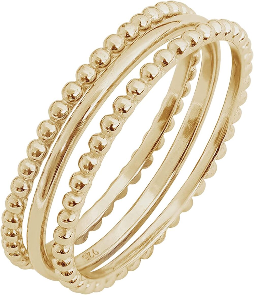 Amazon Essentials 14K Gold or Rhodium Plated Sterling Silver Stacking Ring Set of 3