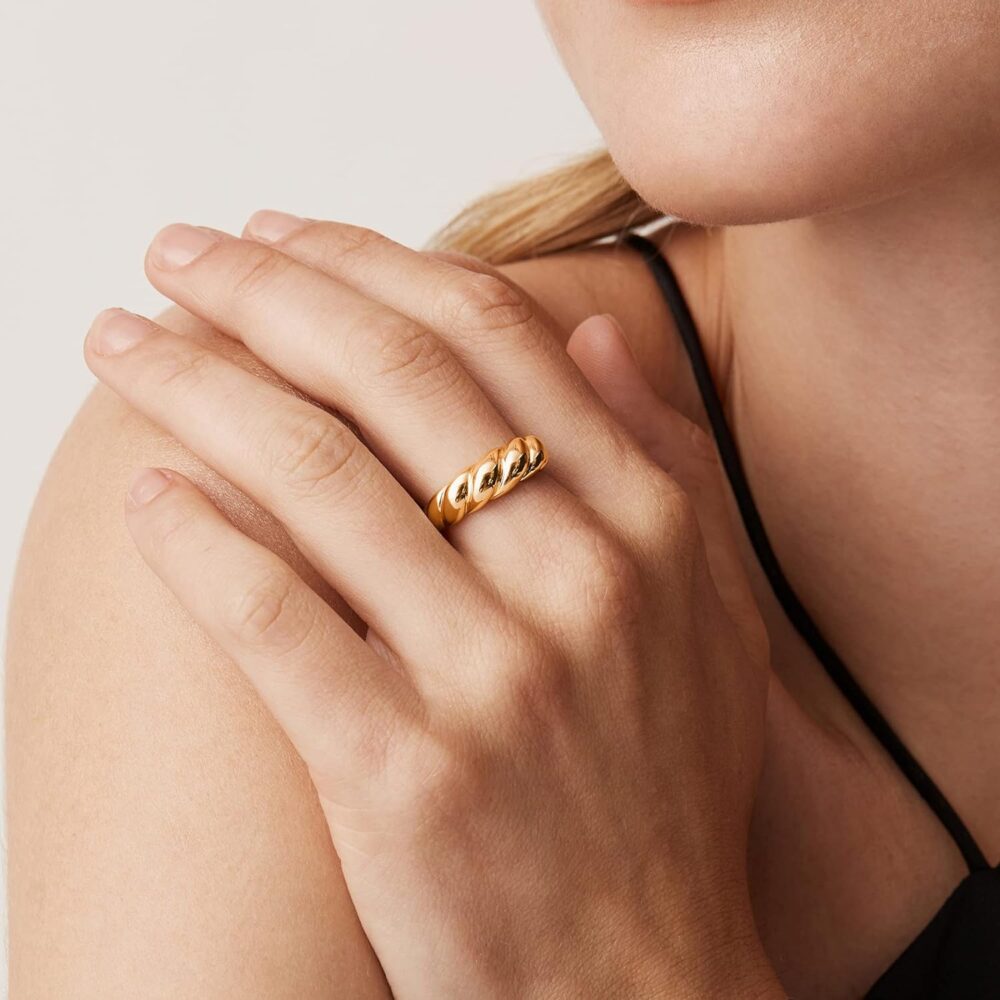 PAVOI 14K Gold Plated Croissant Dome Ring | Twisted Braided Gold Plated Ring | Chunky Signet Ring for Women - Image 4