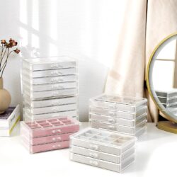 ProCase Earring Holder Organizer Jewelry Box with 10 Drawers, Acrylic Clear Earring Case with Adjustable Velvet Trays for Women - Grey, 10 Layers - Image 5