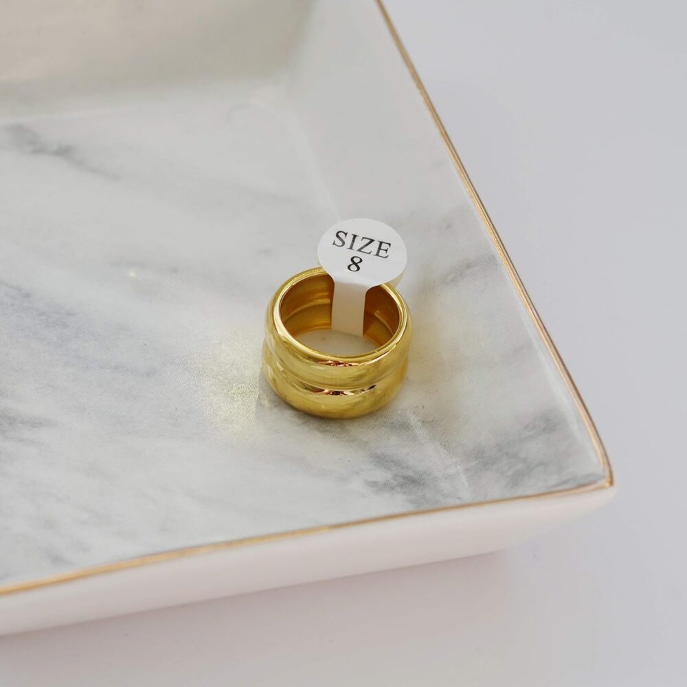 18K Gold Plated Titanium Large Twin Band Ring, Double Band Stackable Ring, Bold Chunky Minimalist Women Jewelry - Image 2