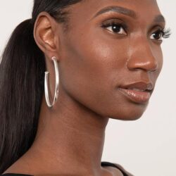 Everybody's Favorite Large 2.5 Inch Tubular Lightweight Statement Hoop Earrings in Brush Silver Plated - Image 4