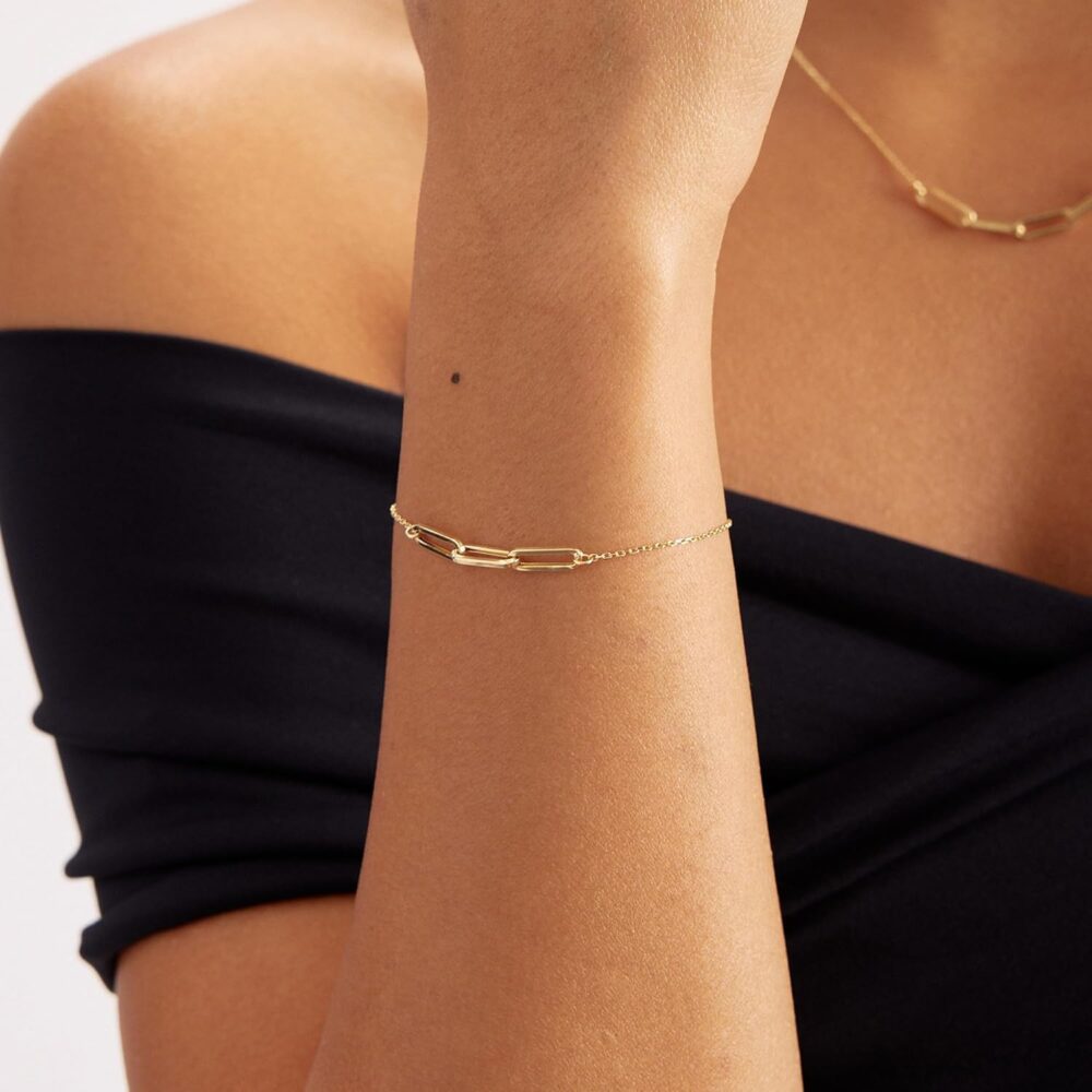 14k Real Gold Paperclip Chain Bracelet for Women | 14k Gold Chain Bracelets | Dainty Gold Paperclip Chain Bracelet | Women's Chain 14k Gold Jewelry | Gift for Birthday, Adjustable 6" to 7" - Image 4