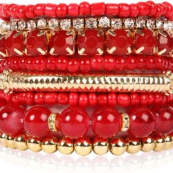 RIAH FASHION Multi Color Stretch Beaded Stackable Bracelets - Layering Bead Strand Statement Wrap Bangles