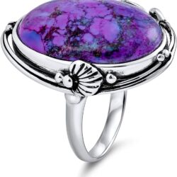 South Western Native American Style Leaf Large Oval Gemstone Boho Turquoise Moonstone Statement Ring Western Jewelry For Women .925 Sterling Silver - Image 2