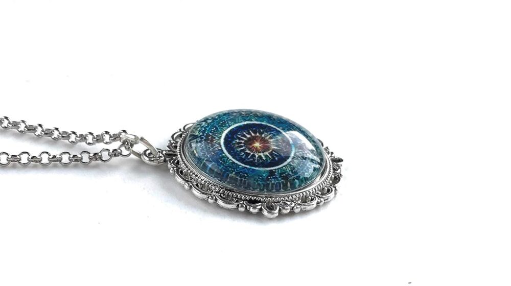 Blue Mandala Necklace - Bohemian Pendant for Women - Handmade Meditation Jewelry - Image 4