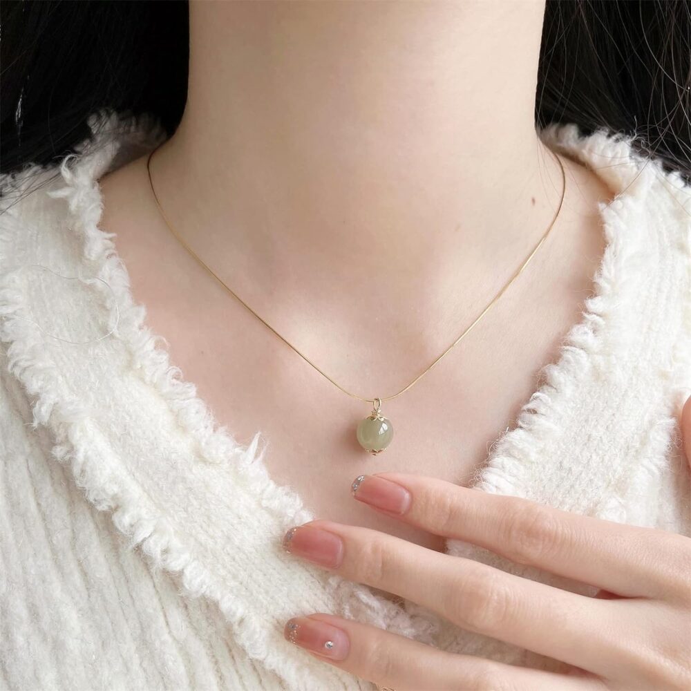 Real Natural Hetian Jade Necklace for Women Girl, Handmade Crystal Pearl Green Jade Necklace Choker Pendant as Gift for Friends, Mother, Lover (925 Sterling Silver with Real Gold Plated) - Image 6