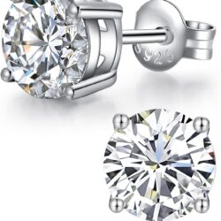 jiamiaoi 18K White Gold Plated CZ Cubic Zirconia Simulated Diamond Sparkly Round Stud Earrings 925 Sterling Silver 4mm to 8mm Fine Jewelly for Women Men