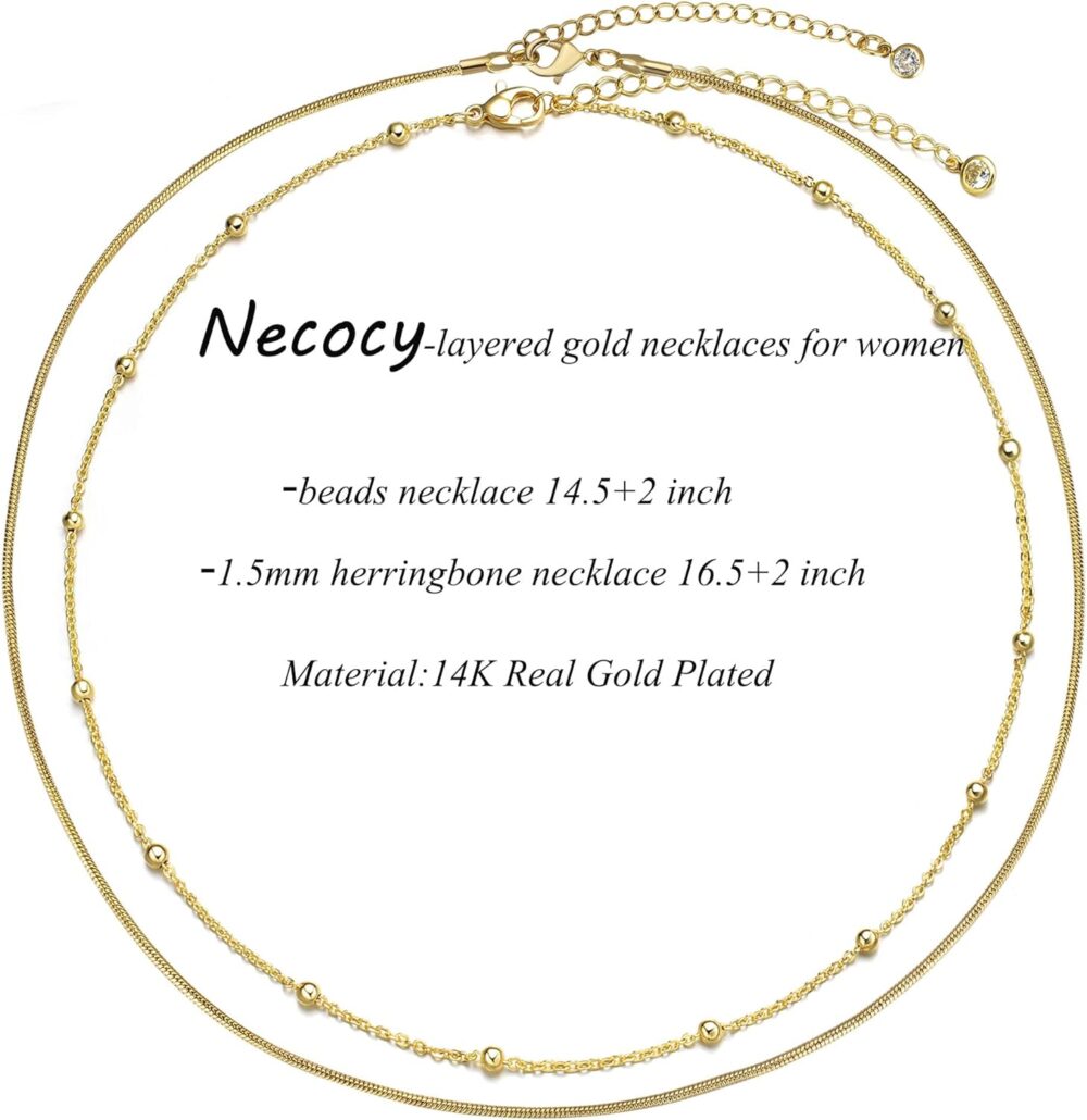 NECOCY Herringbone Necklace For Women,14k Gold Plated Layered Gold Necklaces Dainty Gold Herringbone Necklace Chunky Thin Paperclip Snake Chain Choker Necklace For Women Girls Gold Jewelry Gifts - Image 7