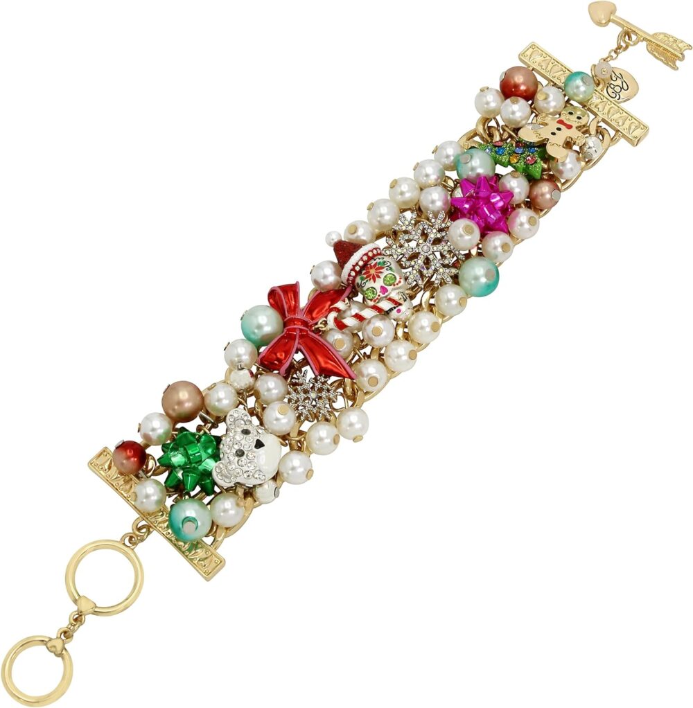 Betsey Johnson Womens Christmas Pearl Statement Bracelet