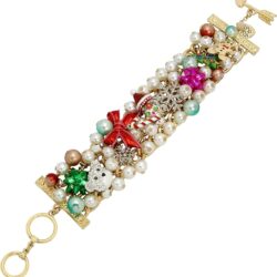 Betsey Johnson Womens Christmas Pearl Statement Bracelet