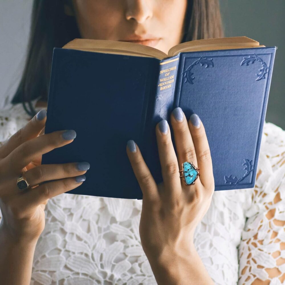 Turquoise Ring, Irregular Simulated Raw Turquoise Western Rings for Women Adjustable, Unisex Bronze Plated Chunky Gemstone Vintage Jewelry for Mens Turquoise Ring (Turquoise-Bronze) - Image 5