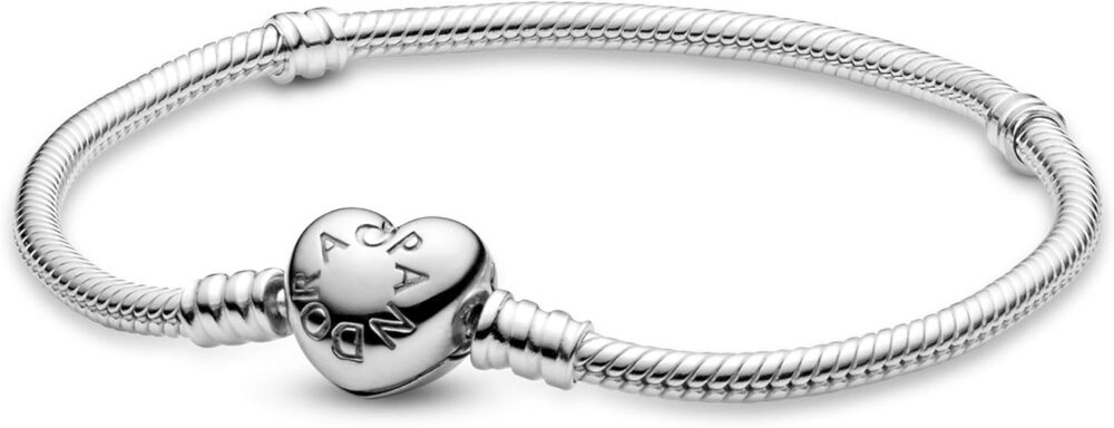 PANDORA Silver Charm Bracelet with Heart Clasp, Sterling Silver, 7.1 IN