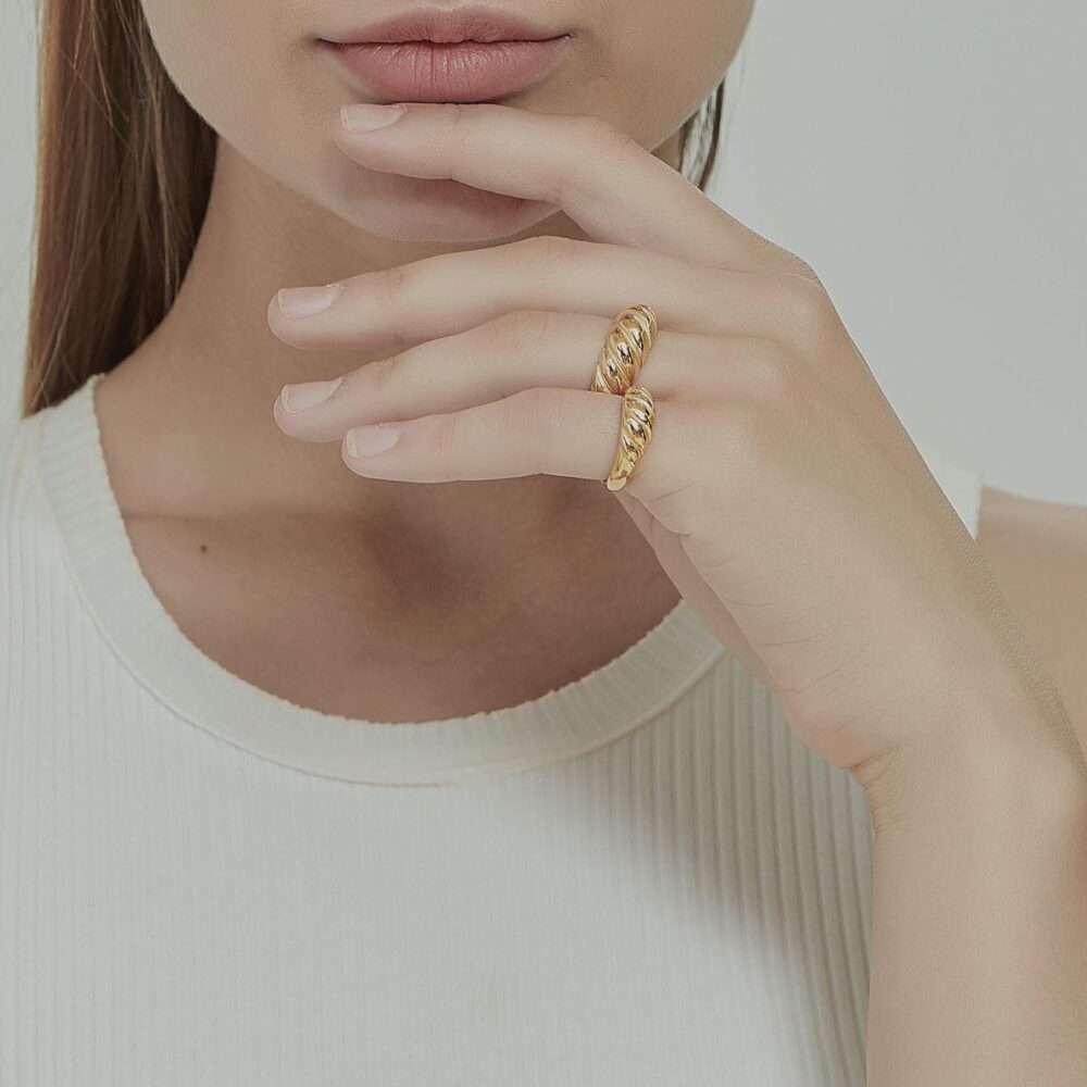 18K Gold Plated Gold Dome Croissant Band Ring, Stackable Ring, Signet Ring, Women Jewelry Minimalist Chic Style (Small) - Image 3