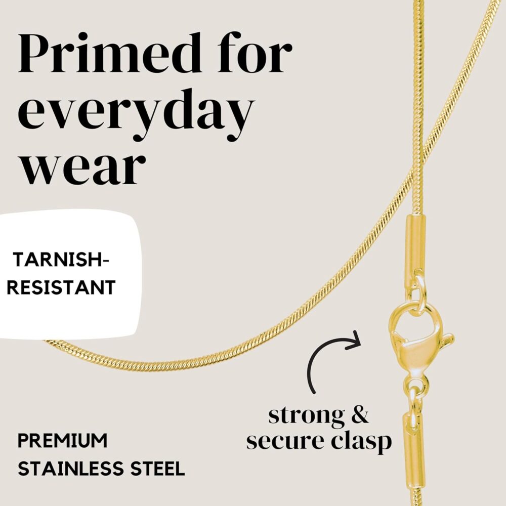 KISPER 24k Gold Snake Chain Necklace – Thin, Dainty, Gold Plated Stainless Steel Jewelry for Women & Men with Lobster Clasp - Image 4