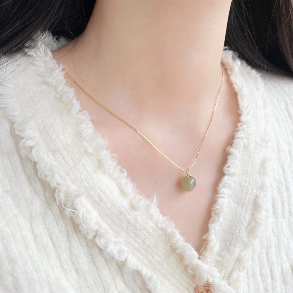 Real Natural Hetian Jade Necklace for Women Girl, Handmade Crystal Pearl Green Jade Necklace Choker Pendant as Gift for Friends, Mother, Lover (925 Sterling Silver with Real Gold Plated) - Image 3