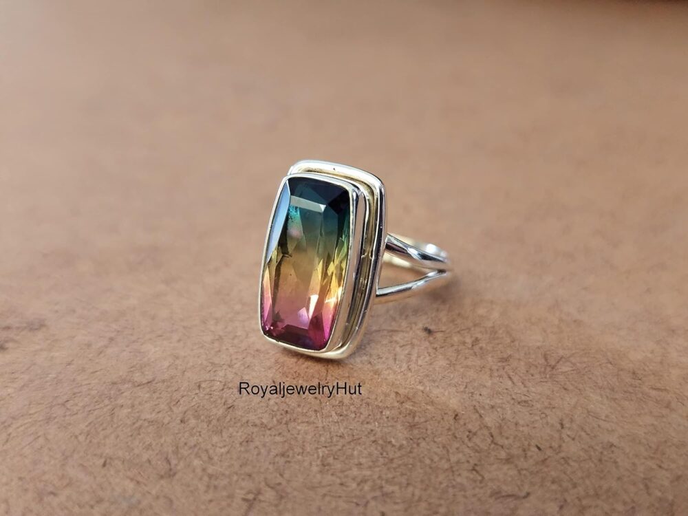 Multi Color Tourmaline Quartz Ring, 925 Solid Sterling Silver Ring, Handmade Boho Ring, Gemstone Ring, Gift for Her, Women Ring, All Ring US Size - Image 2