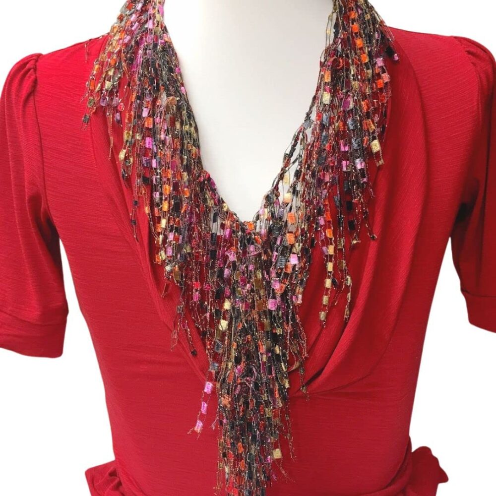 Bohemian Scarf Necklace for Woman - 66in Infinity Scarf Lightweight with Fringe - Statement Jewelry Necklace Scarf - Womens Gift for Mothers Day (Saffron Red)