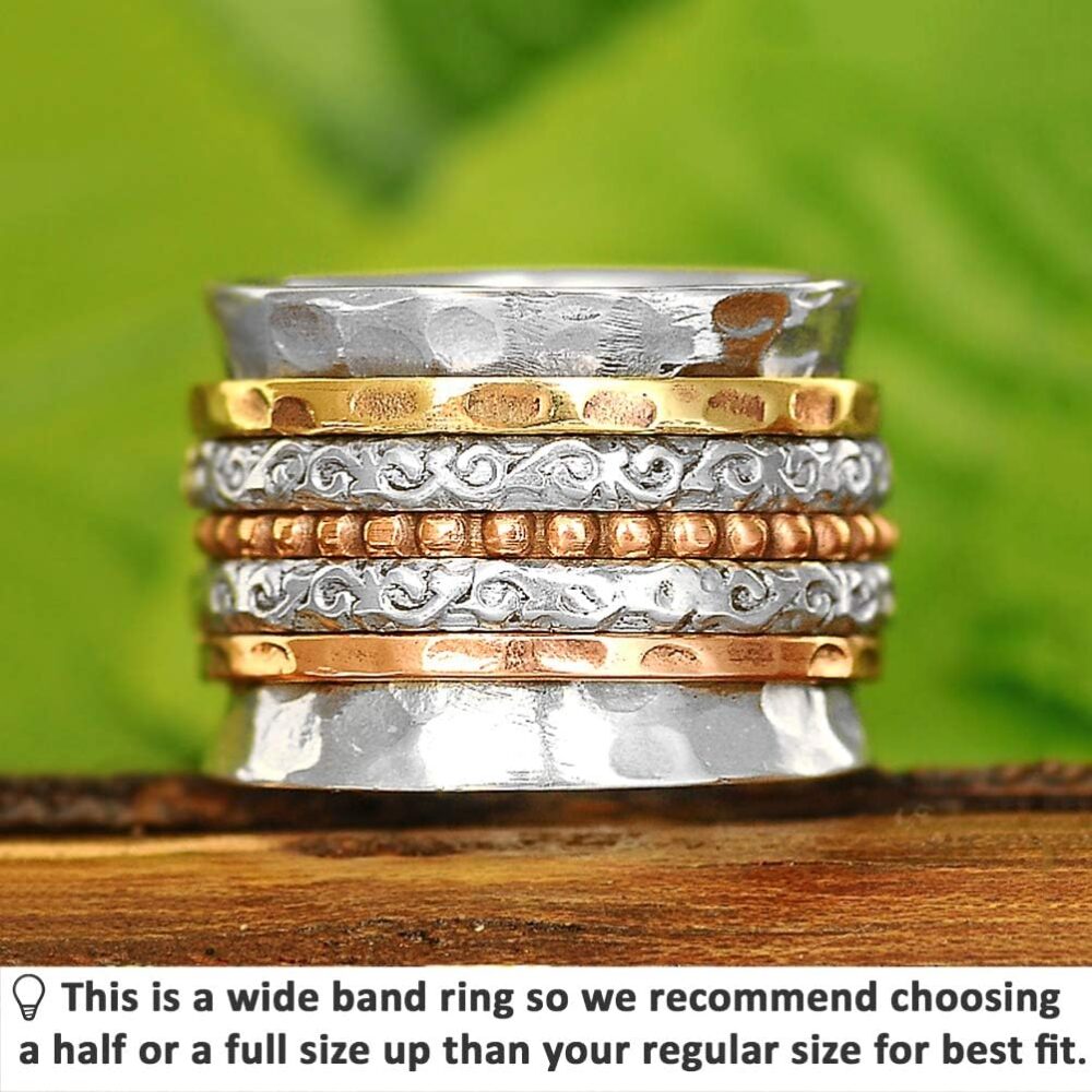 Boho-Magic Spinner Ring for Women 925 Sterling Silver with Copper and Brass Fidget Bands Wide - Image 2