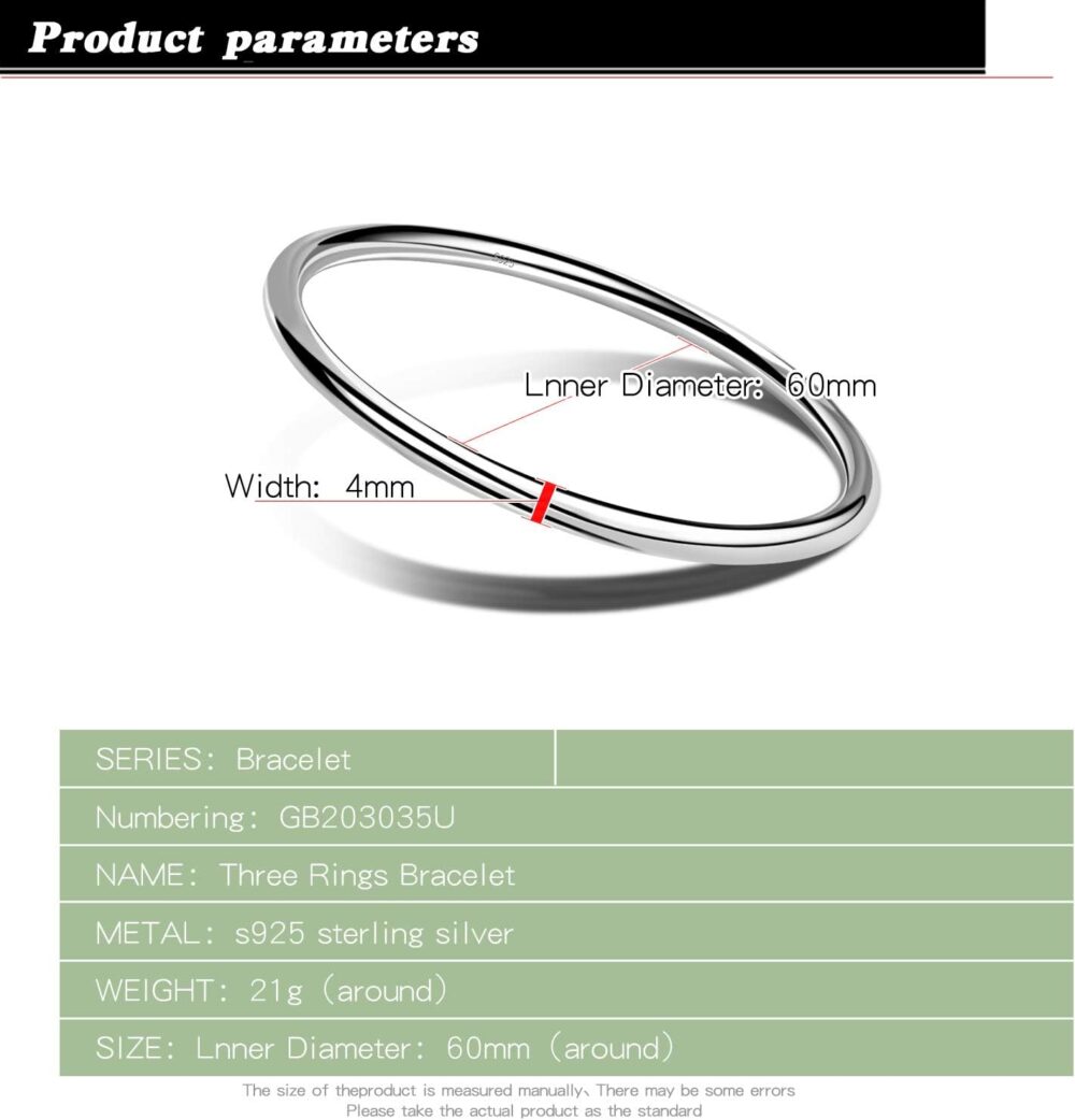 Fashion Smooth Moments Charm 925 Sterling Silver Bracelet Minimalist DIY Women 4MM Bangle Diameter 60-65 MM Jewelry Gift - Image 7
